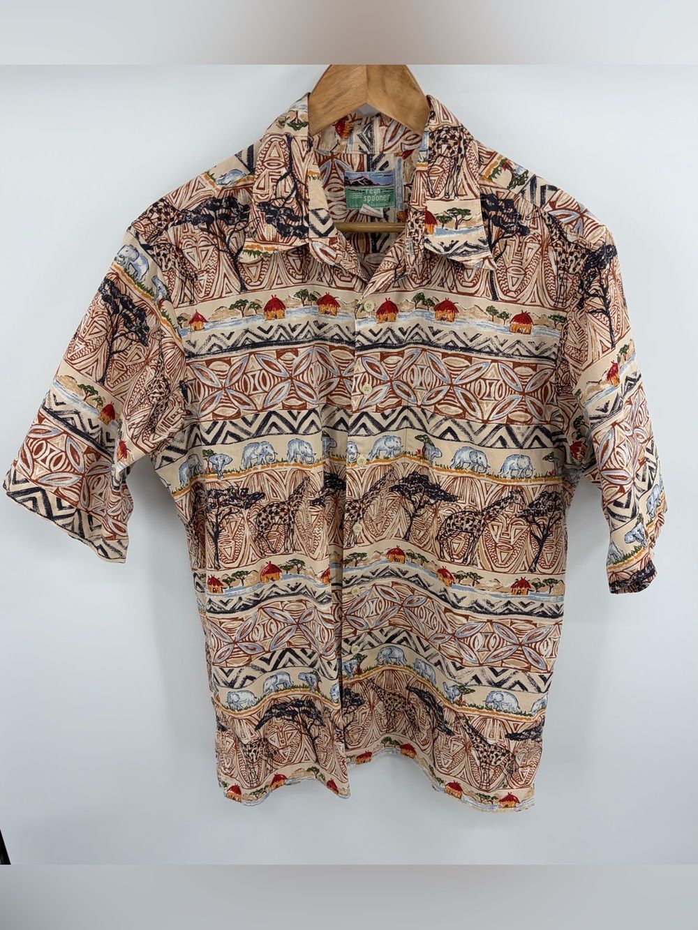 Reyn Spooner vintage African safari themed print button down shirt men’s L